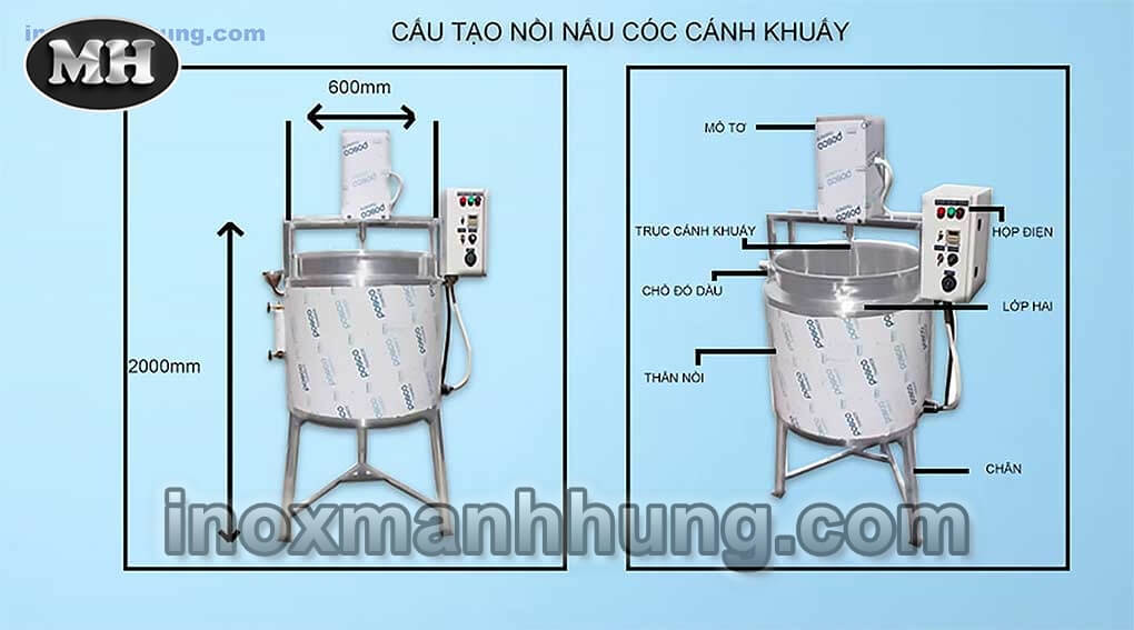 Nồi nấu có cánh khuấy 200l