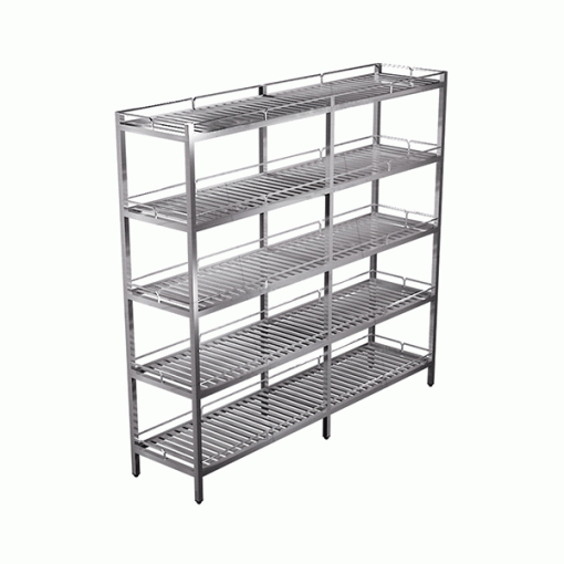 Kệ inox 5 tầng giá nan có lan can 3